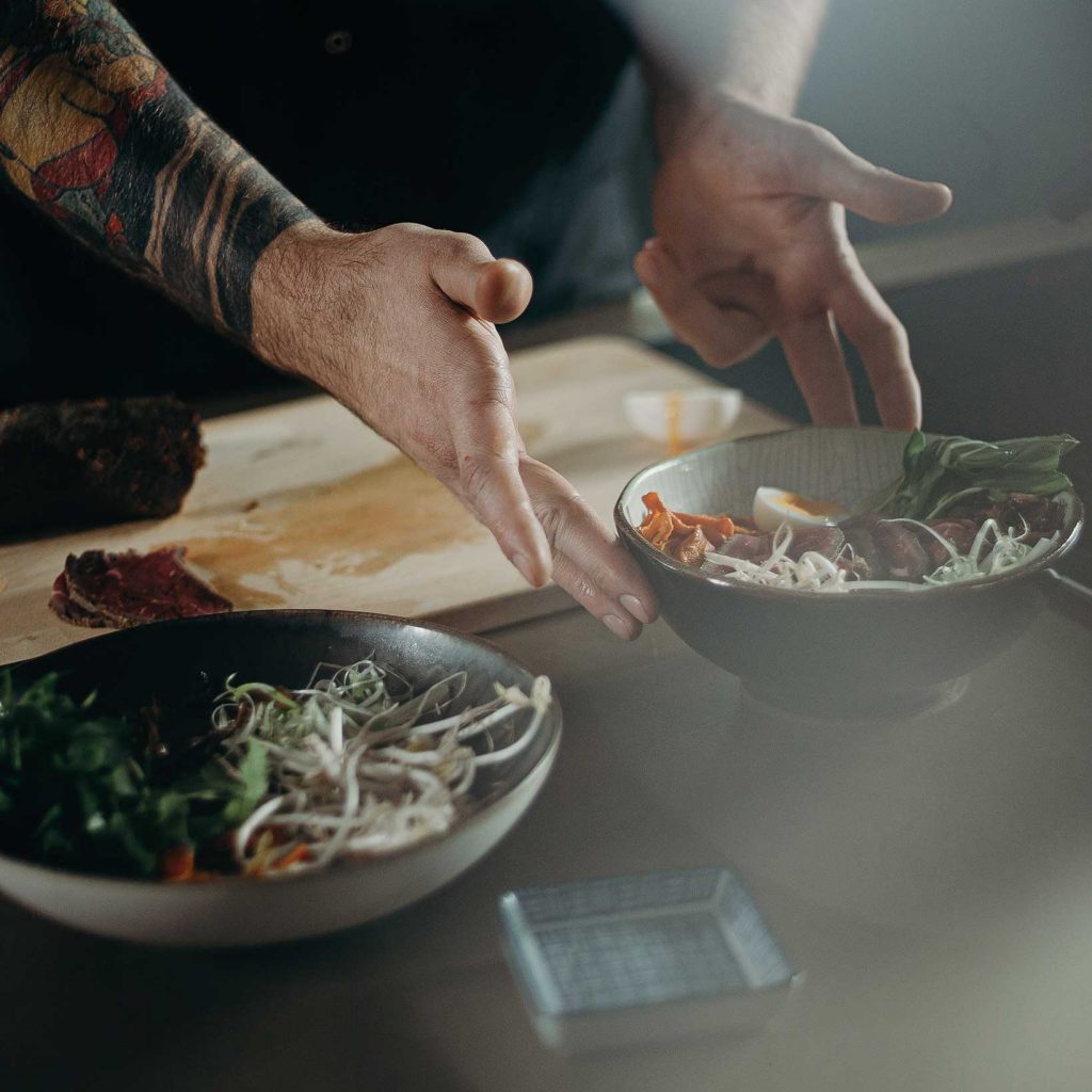 serving dish with noodle salad